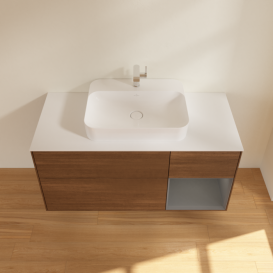 Тумба под раковину Villeroy & Boch Finion 120х50,1 см с подсветкой МДФ шпон грецкого ореха/стекло белое матовое G421GKGN