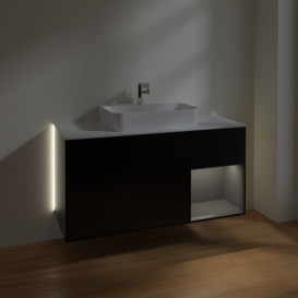 Тумба под раковину Villeroy & Boch Finion 120х50,1 см с подсветкой МДФ черный матовый лак/стекло белое матовое G421GKPD