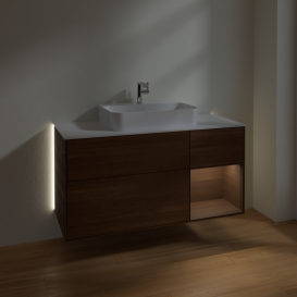 Тумба под раковину Villeroy & Boch Finion 120х50,1 см с подсветкой МДФ шпон грецкого ореха/стекло белое матовое G421GNGN