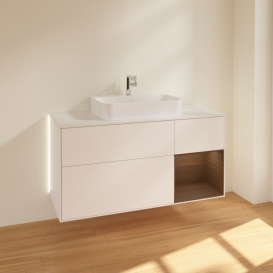 Тумба под раковину Villeroy & Boch Finion 120х50,1 см с подсветкой МДФ белый матовый лак/стекло черное матовое G421GNMT