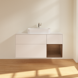 Тумба под раковину Villeroy & Boch Finion 120х50,1 см с подсветкой МДФ белый матовый лак/стекло черное матовое G421GNMT