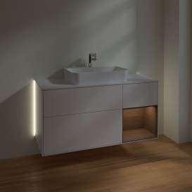 Тумба под раковину Villeroy & Boch Finion 120х50,1 см с подсветкой МДФ белый матовый лак/стекло черное матовое G421GNMT