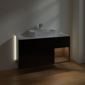 Тумба под раковину Villeroy & Boch Finion 120х50,1 см с подсветкой МДФ черный матовый лак/стекло черное матовое G421GNPD