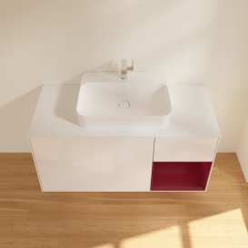 Тумба под раковину Villeroy & Boch Finion 120х50,1 см с подсветкой МДФ глянцевый белый лак/стекло белое матовое G421HBGF