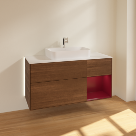 Тумба под раковину Villeroy & Boch Finion 120х50,1 см с подсветкой МДФ шпон грецкого ореха/стекло белое матовое G421HBGN