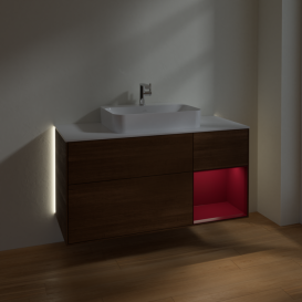 Тумба под раковину Villeroy & Boch Finion 120х50,1 см с подсветкой МДФ шпон грецкого ореха/стекло белое матовое G421HBGN