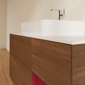 Тумба под раковину Villeroy & Boch Finion 120х50,1 см с подсветкой МДФ шпон грецкого ореха/стекло белое матовое G421HBGN