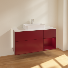 Тумба под раковину Villeroy & Boch Finion 120х50,1 см с подсветкой МДФ пион матовый лак/стекло белое матовое G421HBHB