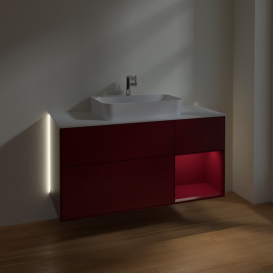 Тумба под раковину Villeroy & Boch Finion 120х50,1 см с подсветкой МДФ пион матовый лак/стекло белое матовое G421HBHB