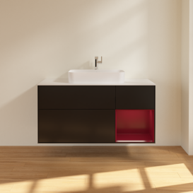 Тумба под раковину Villeroy & Boch Finion 120х50,1 см с подсветкой МДФ черный матовый лак/стекло белое матовое G421HBPD