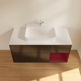 Тумба под раковину Villeroy & Boch Finion 120х50,1 см с подсветкой МДФ черный матовый лак/стекло белое матовое G421HBPD