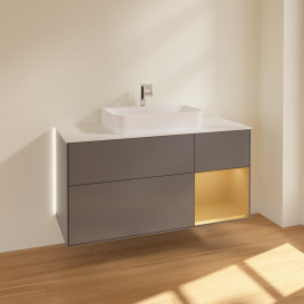 Тумба под раковину Villeroy & Boch Finion 120х50,1 см с подсветкой МДФ антрацит матовый лак/стекло белое матовое G421HFGK