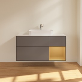 Тумба под раковину Villeroy & Boch Finion 120х50,1 см с подсветкой МДФ антрацит матовый лак/стекло белое матовое G421HFGK