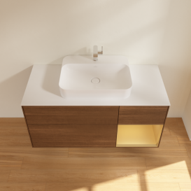 Тумба под раковину Villeroy & Boch Finion 120х50,1 см с подсветкой МДФ шпон грецкого ореха/стекло белое матовое G421HFGN