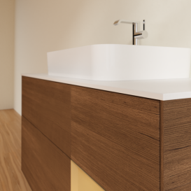 Тумба под раковину Villeroy & Boch Finion 120х50,1 см с подсветкой МДФ шпон грецкого ореха/стекло белое матовое G421HFGN