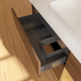 Тумба под раковину Villeroy & Boch Finion 120х50,1 см с подсветкой МДФ шпон грецкого ореха/стекло белое матовое G421HFGN