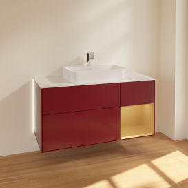 Тумба под раковину Villeroy & Boch Finion 120х50,1 см с подсветкой МДФ пион матовый лак/стекло белое матовое G421HFHB