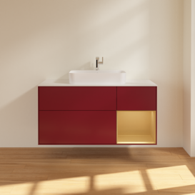 Тумба под раковину Villeroy & Boch Finion 120х50,1 см с подсветкой МДФ пион матовый лак/стекло белое матовое G421HFHB