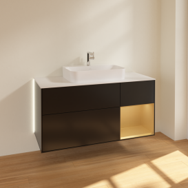 Тумба под раковину Villeroy & Boch Finion 120х50,1 см с подсветкой МДФ черный матовый лак/стекло белое матовое G421HFPD