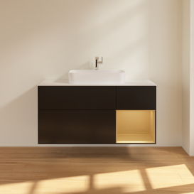 Тумба под раковину Villeroy & Boch Finion 120х50,1 см с подсветкой МДФ черный матовый лак/стекло белое матовое G421HFPD