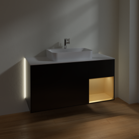 Тумба под раковину Villeroy & Boch Finion 120х50,1 см с подсветкой МДФ черный матовый лак/стекло белое матовое G421HFPD