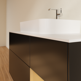 Тумба под раковину Villeroy & Boch Finion 120х50,1 см с подсветкой МДФ черный матовый лак/стекло белое матовое G421HFPD