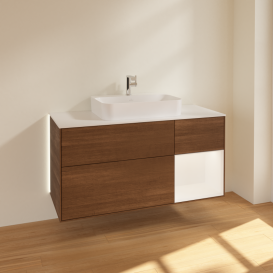 Тумба под раковину Villeroy & Boch Finion 120х50,1 см с подсветкой МДФ шпон грецкого ореха/стекло белое матовое G421MTGN