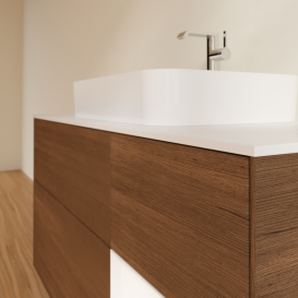 Тумба под раковину Villeroy & Boch Finion 120х50,1 см с подсветкой МДФ шпон грецкого ореха/стекло белое матовое G421MTGN