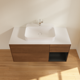 Тумба под раковину Villeroy & Boch Finion 120х50,1 см с подсветкой МДФ шпон грецкого ореха/стекло белое матовое G421PDGN