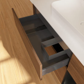 Тумба под раковину Villeroy & Boch Finion 120х50,1 см с подсветкой МДФ шпон грецкого ореха/стекло белое матовое G421PDGN