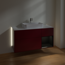 Тумба под раковину Villeroy & Boch Finion 120х50,1 см с подсветкой МДФ пион матовый лак/стекло белое матовое G421PDHB