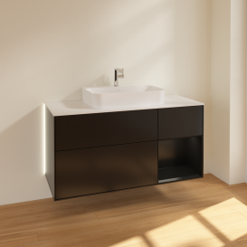 Тумба под раковину Villeroy & Boch Finion 120х50,1 см с подсветкой МДФ черный матовый лак/стекло белое матовое G421PDPD