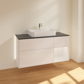 Тумба под раковину Villeroy & Boch Finion 120х50,1 см с подсветкой МДФ глянцевый белый лак/стекло черное матовое G422GFGF