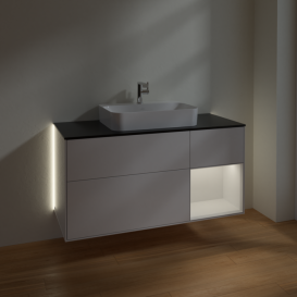 Тумба под раковину Villeroy & Boch Finion 120х50,1 см с подсветкой МДФ глянцевый белый лак/стекло черное матовое G422GFGF