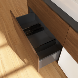 Тумба под раковину Villeroy & Boch Finion 120х50,1 см с подсветкой МДФ шпон грецкого ореха/стекло черное матовое G422GFGN