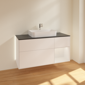 Тумба под раковину Villeroy & Boch Finion 120х50,1 см с подсветкой МДФ белый матовый лак/стекло черное матовое G422GFMT