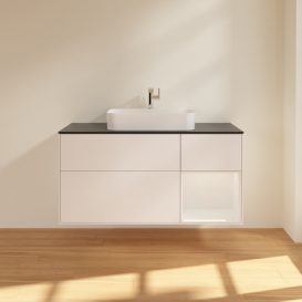 Тумба под раковину Villeroy & Boch Finion 120х50,1 см с подсветкой МДФ белый матовый лак/стекло черное матовое G422GFMT