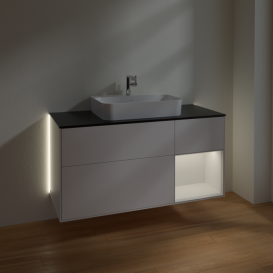 Тумба под раковину Villeroy & Boch Finion 120х50,1 см с подсветкой МДФ белый матовый лак/стекло черное матовое G422GFMT