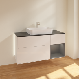 Тумба под раковину Villeroy & Boch Finion 120х50,1 см с подсветкой МДФ глянцевый белый лак/стекло черное матовое G422GKGF