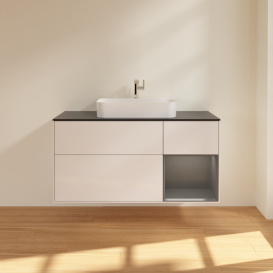 Тумба под раковину Villeroy & Boch Finion 120х50,1 см с подсветкой МДФ глянцевый белый лак/стекло черное матовое G422GKGF