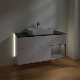 Тумба под раковину Villeroy & Boch Finion 120х50,1 см с подсветкой МДФ глянцевый белый лак/стекло черное матовое G422GKGF