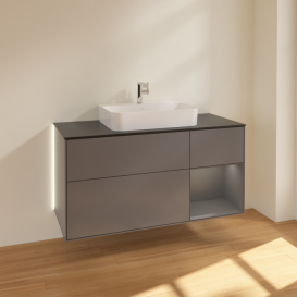 Тумба под раковину Villeroy & Boch Finion 120х50,1 см с подсветкой МДФ антрацит матовый лак/стекло черное матовое G422GKGK