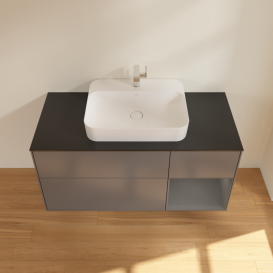 Тумба под раковину Villeroy & Boch Finion 120х50,1 см с подсветкой МДФ антрацит матовый лак/стекло черное матовое G422GKGK