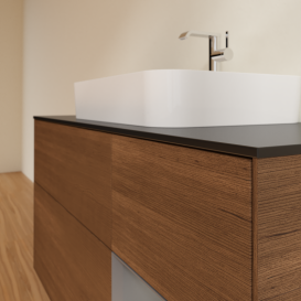 Тумба под раковину Villeroy & Boch Finion 120х50,1 см с подсветкой МДФ шпон грецкого ореха/стекло черное матовое G422GKGN