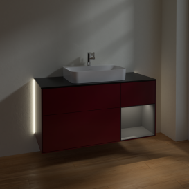 Тумба под раковину Villeroy & Boch Finion 120х50,1 см с подсветкой МДФ пион матовый лак/стекло черное матовое G422GKHB