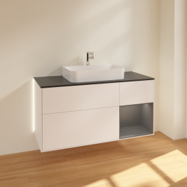 Тумба под раковину Villeroy & Boch Finion 120х50,1 см с подсветкой МДФ белый матовый лак/стекло черное матовое G422GKMT