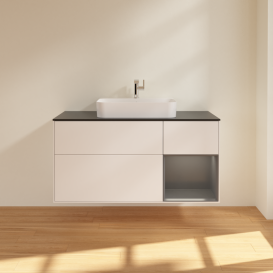 Тумба под раковину Villeroy & Boch Finion 120х50,1 см с подсветкой МДФ белый матовый лак/стекло черное матовое G422GKMT