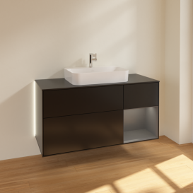 Тумба под раковину Villeroy & Boch Finion 120х50,1 см с подсветкой МДФ черный матовый лак/стекло черное матовое G422GKPD