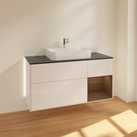 Тумба под раковину Villeroy & Boch Finion 120х50,1 см с подсветкой МДФ глянцевый белый лак/стекло черное матовое G422GNGF