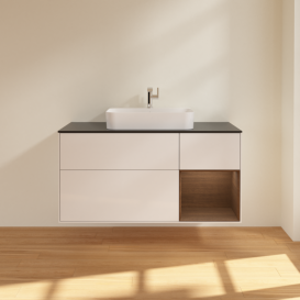 Тумба под раковину Villeroy & Boch Finion 120х50,1 см с подсветкой МДФ глянцевый белый лак/стекло черное матовое G422GNGF